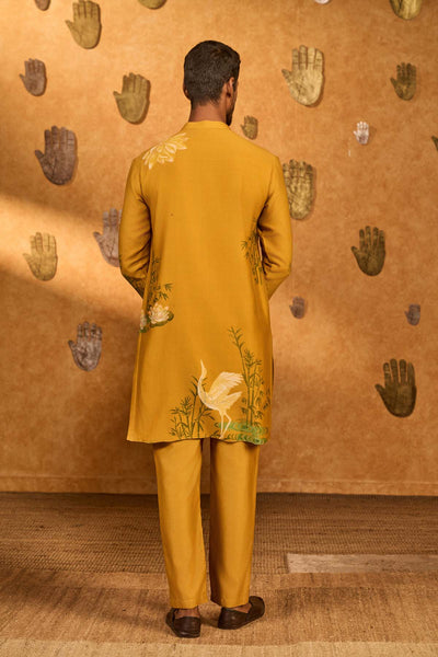 Masaba Menswear Ochre Bamboo Grove Kurta Set indian designer wear online shopping melange singapore 