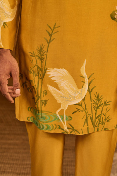 Masaba Menswear Ochre Bamboo Grove Kurta Set indian designer wear online shopping melange singapore 