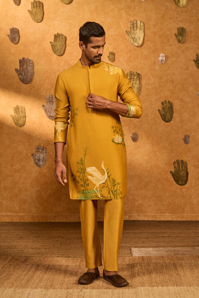 Masaba Menswear Ochre Bamboo Grove Kurta Set indian designer wear online shopping melange singapore 