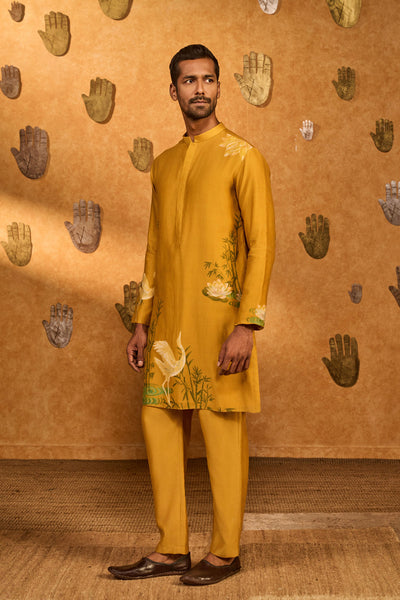 Masaba Menswear Ochre Bamboo Grove Kurta Set indian designer wear online shopping melange singapore 