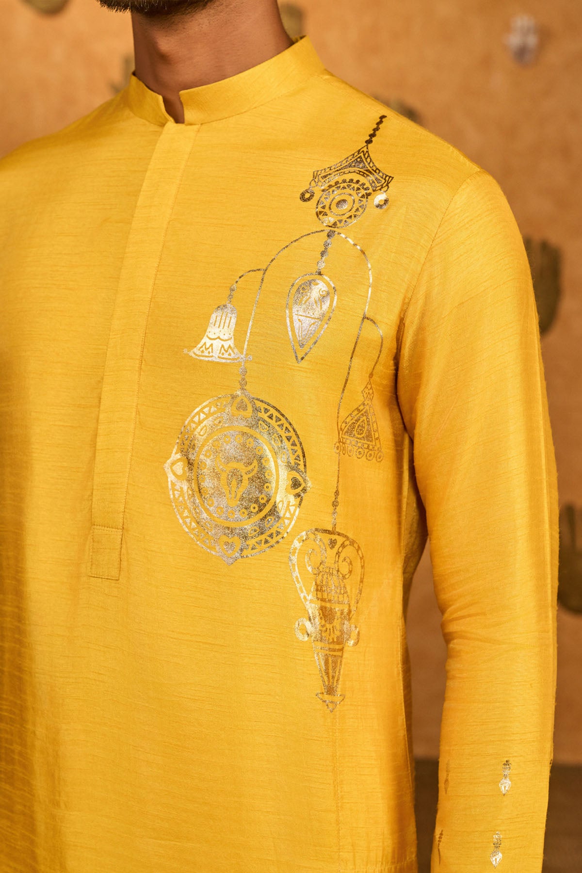 Masaba Menswear Ochre Trinklet And Pots Kurta Set indian designer wear online shopping melange singapore 