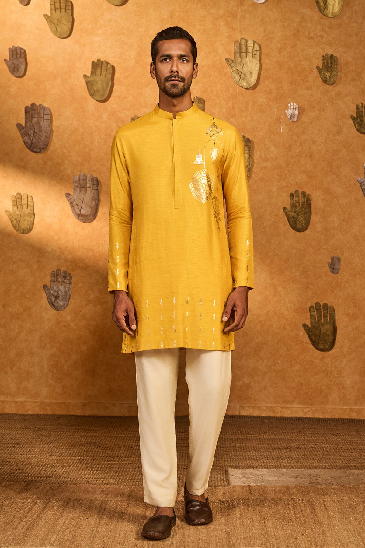 Masaba Menswear Ochre Trinklet And Pots Kurta Set indian designer wear online shopping melange singapore 