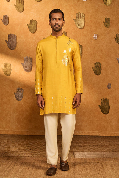 Masaba Menswear Ochre Trinklet And Pots Kurta Set indian designer wear online shopping melange singapore 