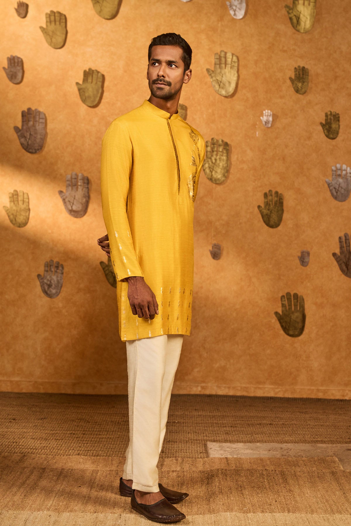 Masaba Menswear Ochre Trinklet And Pots Kurta Set indian designer wear online shopping melange singapore 
