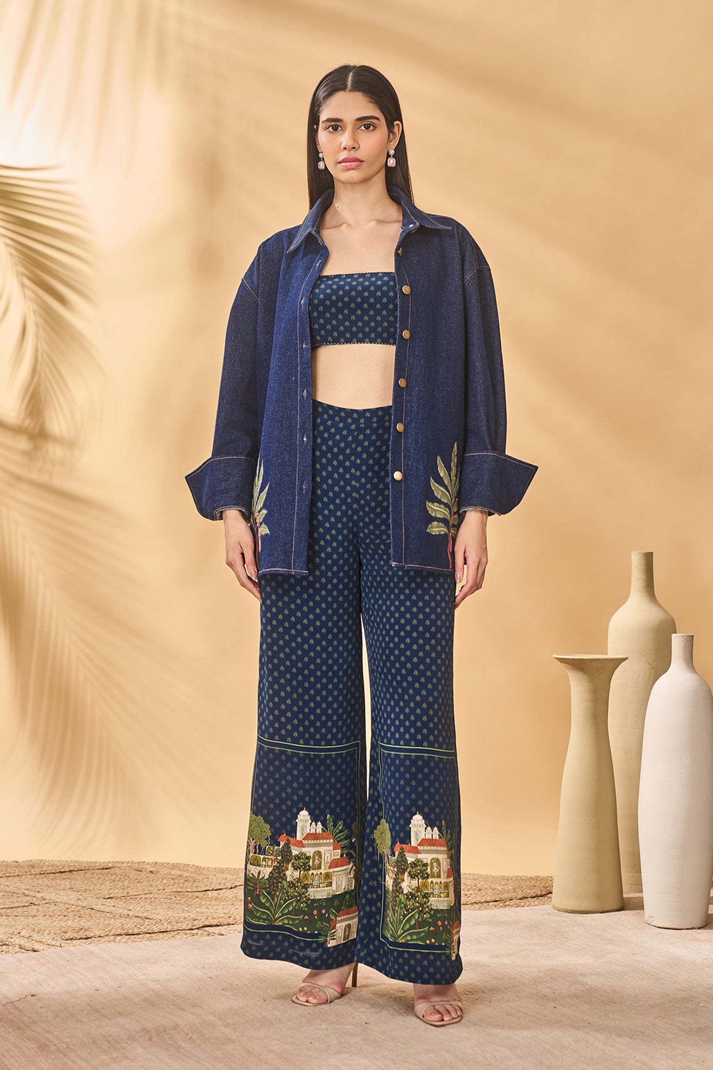 Masaba Midnight Trellis Palm Set indian designer wear online shopping melange singapore