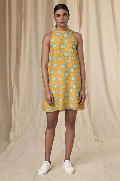 Masaba Mindy Classic Yellow Crazy Daisy Halter Neck Dress indian designer wear online shopping melange singapore