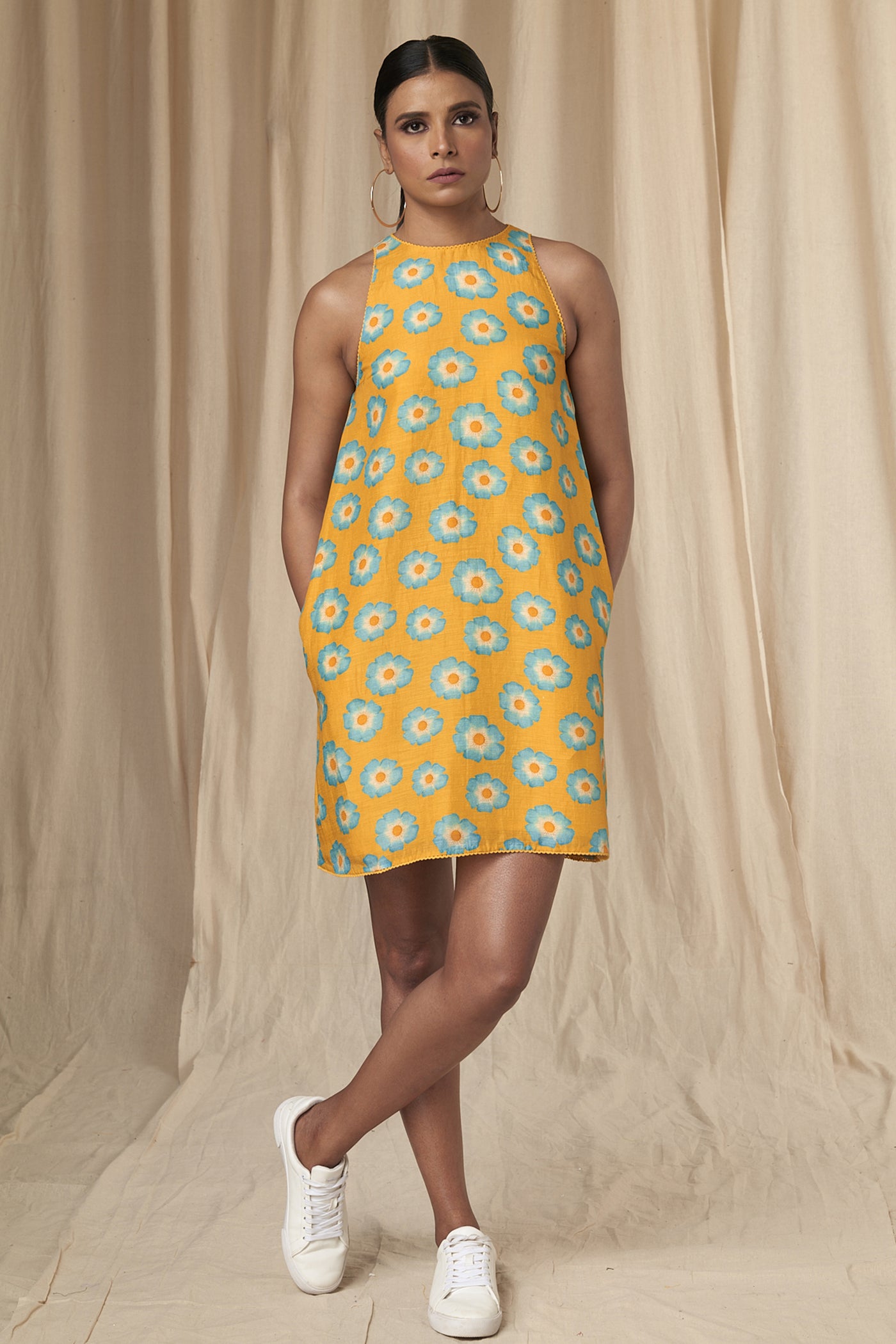 Classic Yellow Crazy Daizy Halter Neck Dress – Melange Singapore