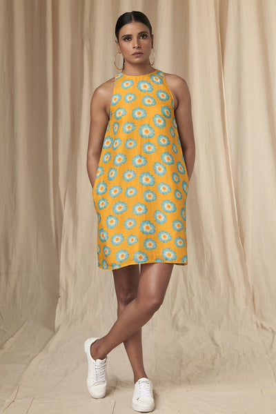 Masaba Mindy Classic Yellow Crazy Daisy Halter Neck Dress indian designer wear online shopping melange singapore