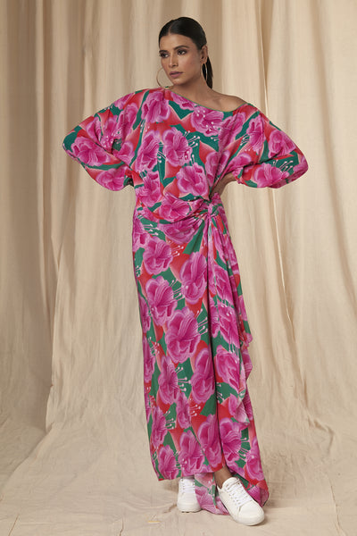 Masaba Miranda Sea Green Bloomerang One Shoulder Poncho with Drape Skirt Set indian designer wear online shopping