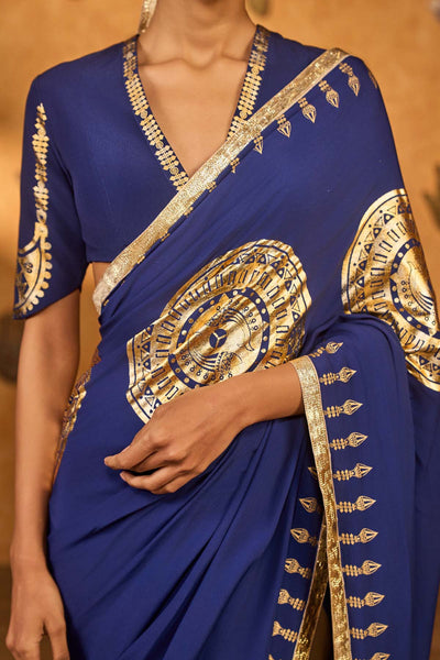 Masaba Mocha And Sapphire Moonfish Saree indian designer wear online shopping melange singapore 
