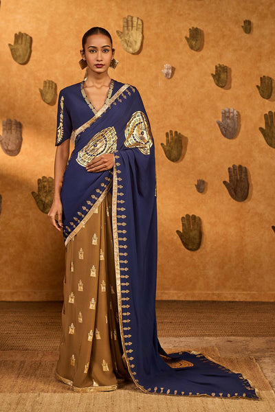 Masaba Mocha And Sapphire Moonfish Saree indian designer wear online shopping melange singapore 
