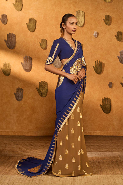 Masaba Mocha And Sapphire Moonfish Saree indian designer wear online shopping melange singapore 
