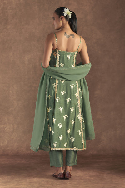 Masaba Moss Green Irisbud Anarkali Set Indian designer wear online shopping melange singapore