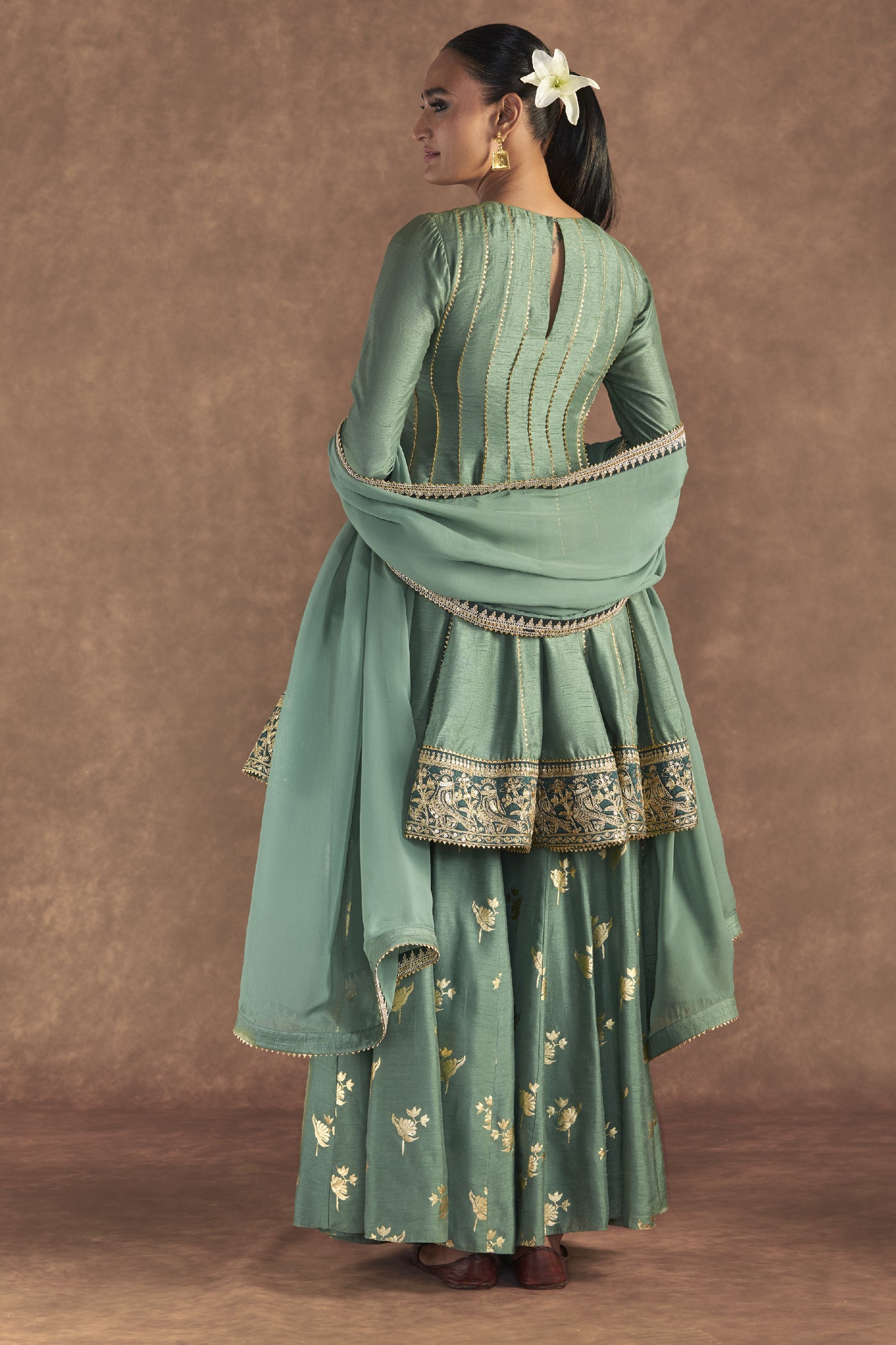 Masaba Moss Green Irisbud Sharara Set Indian designer wear online shopping melange singapore