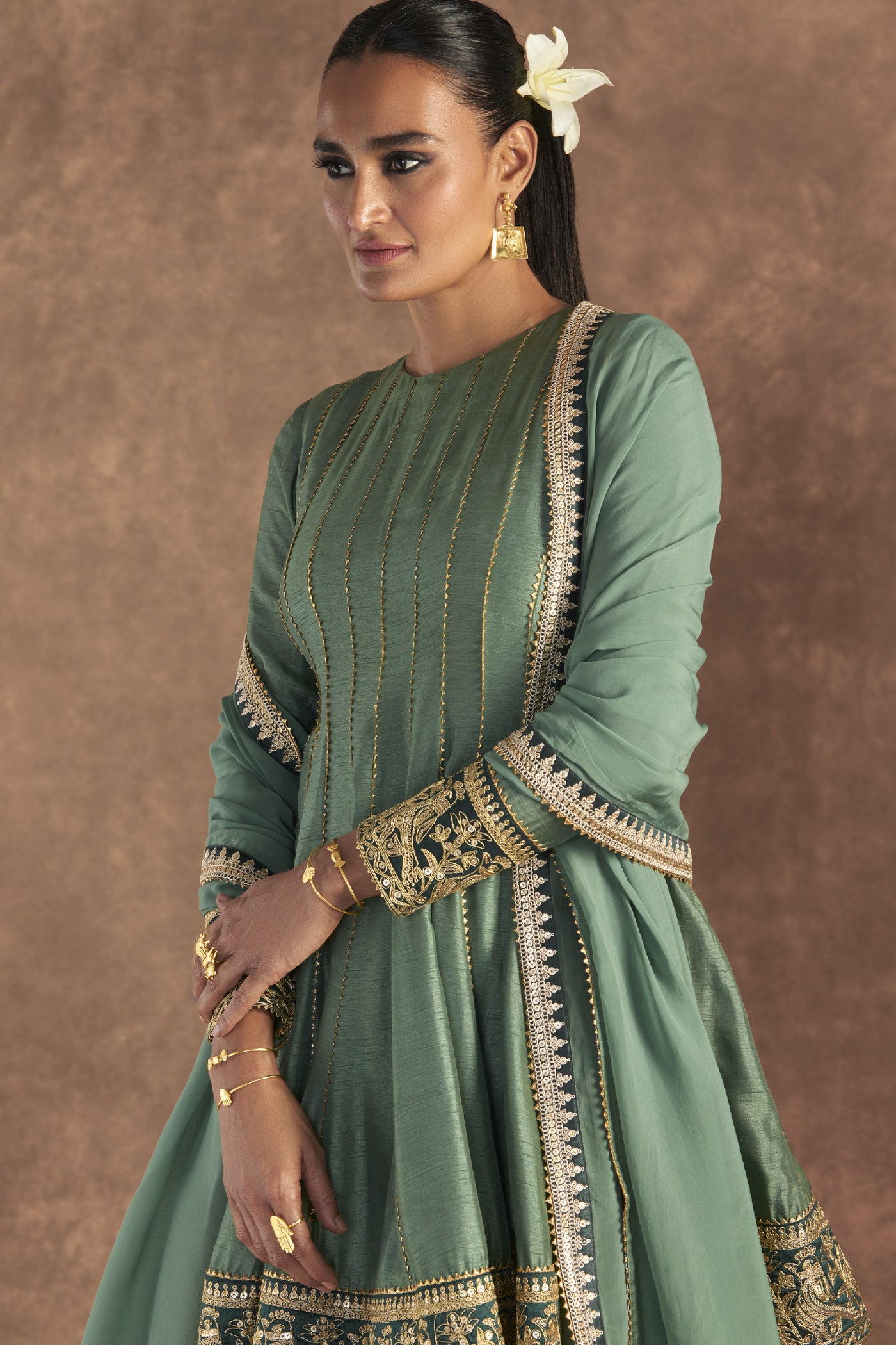 Masaba Moss Green Irisbud Sharara Set Indian designer wear online shopping melange singapore