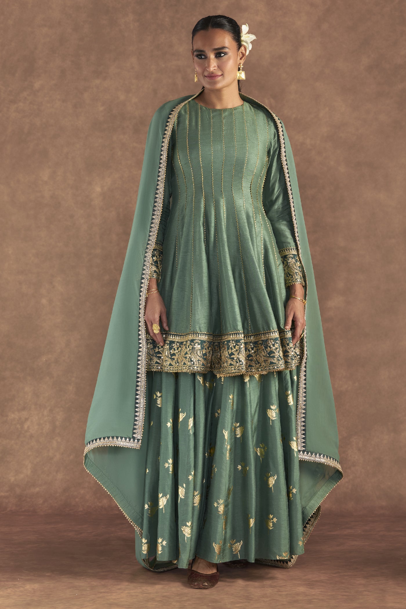 Masaba Moss Green Irisbud Sharara Set Indian designer wear online shopping melange singapore