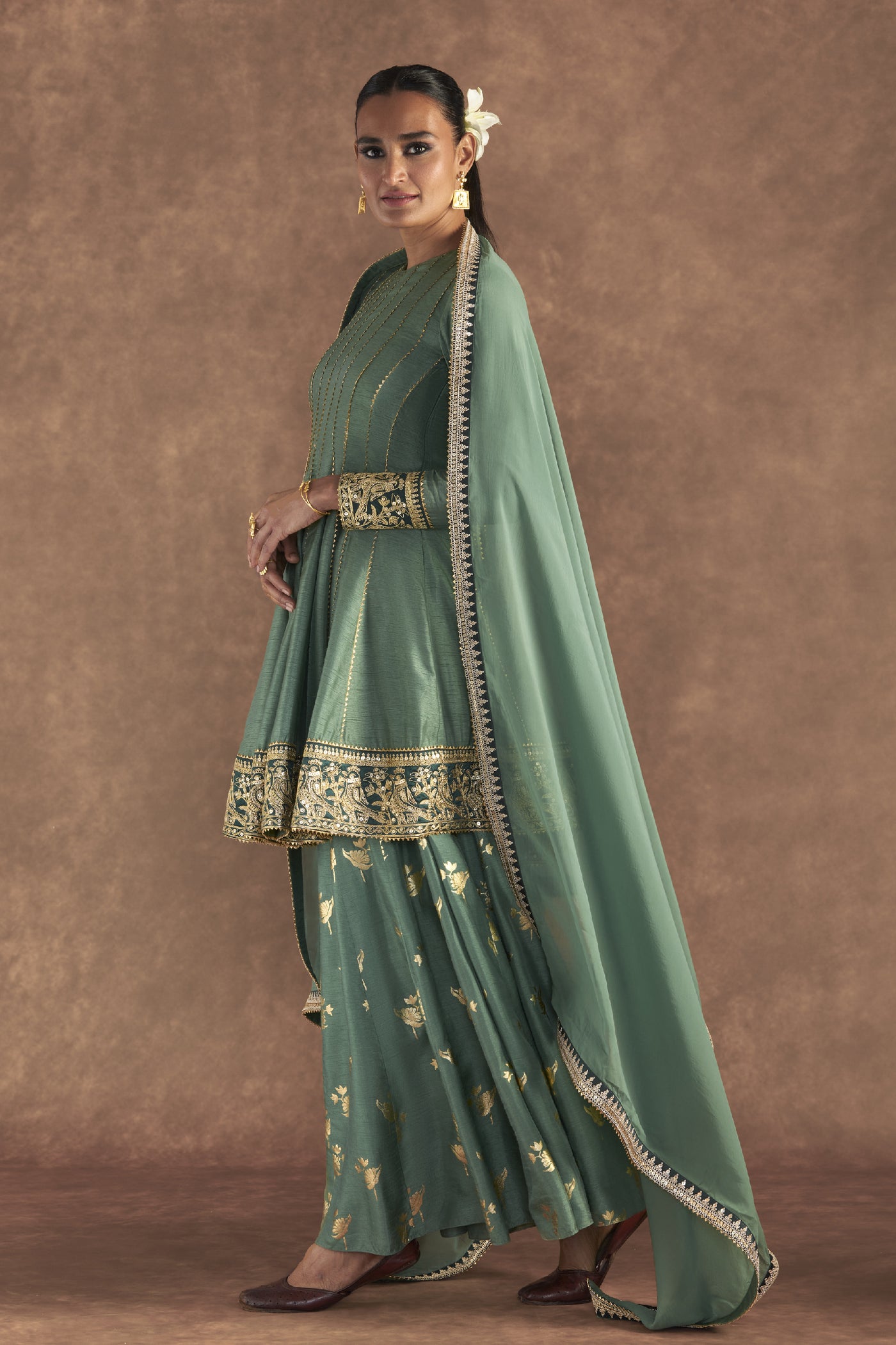 Masaba Moss Green Irisbud Sharara Set Indian designer wear online shopping melange singapore