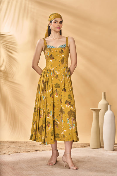 Masaba Mustard Pirouette Picnic Corset Dress indian designer wear online shopping melange singapore