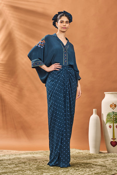 Masaba Navy All Fours Fusion Set indian designer wear online shopping melange singapore