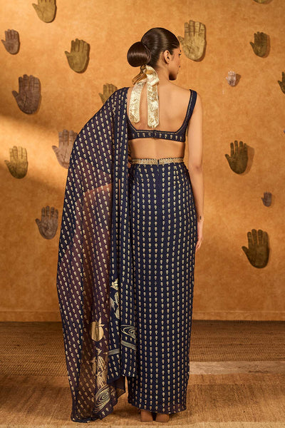 Masaba Navy Blue Snow Light Stitched Saree indian designer wear online shopping melange singapore 