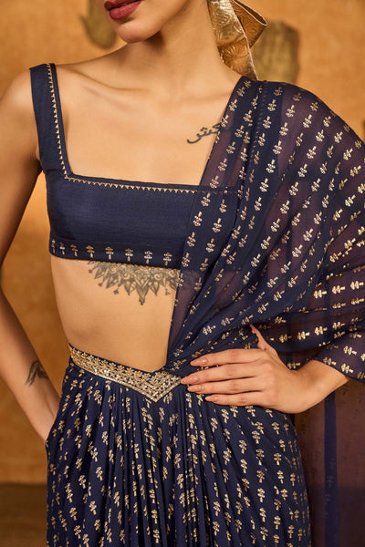 Masaba Navy Blue Snow Light Stitched Saree indian designer wear online shopping melange singapore 