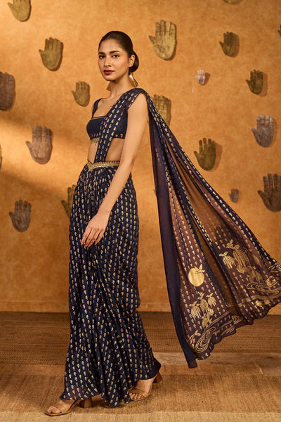 Masaba Navy Blue Snow Light Stitched Saree indian designer wear online shopping melange singapore 