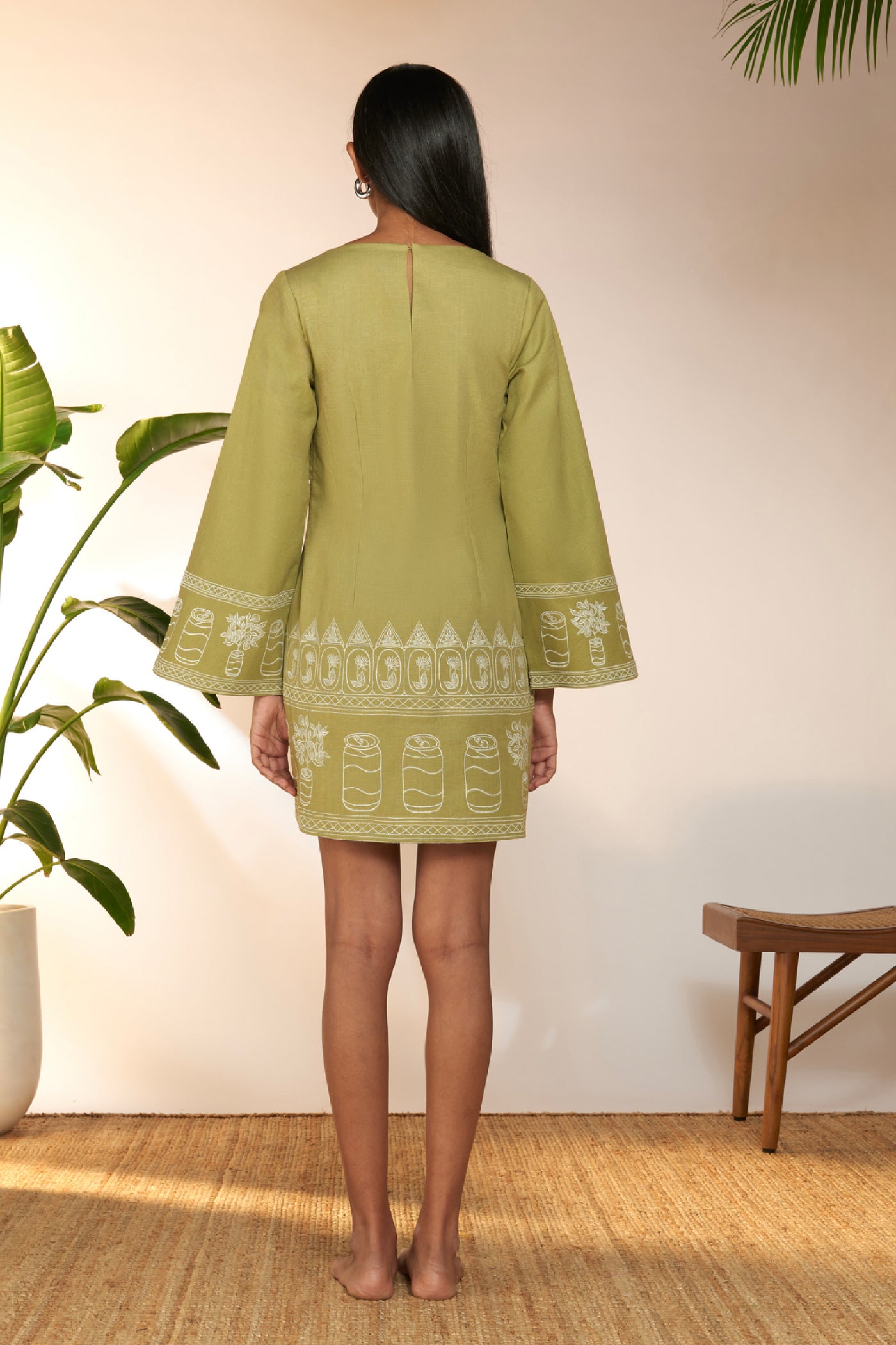 Masaba Olive Green Cans Embroidered Mini Dress indian designer wear online shopping melange singapore