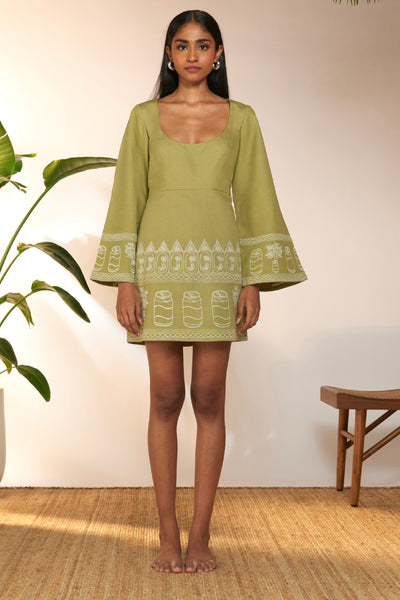 Masaba Olive Green Cans Embroidered Mini Dress indian designer wear online shopping melange singapore