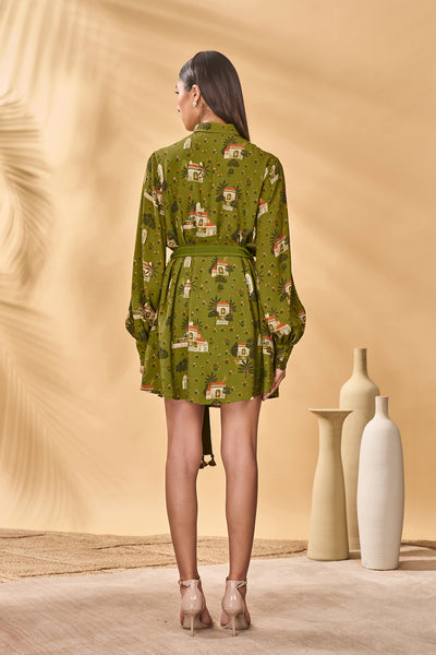 Masaba Olive Miniature Dreams Shirt Dress indian designer wear online shopping melange singapore