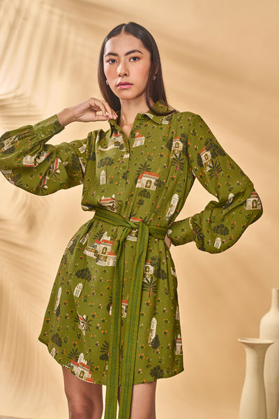 Masaba Olive Miniature Dreams Shirt Dress indian designer wear online shopping melange singapore