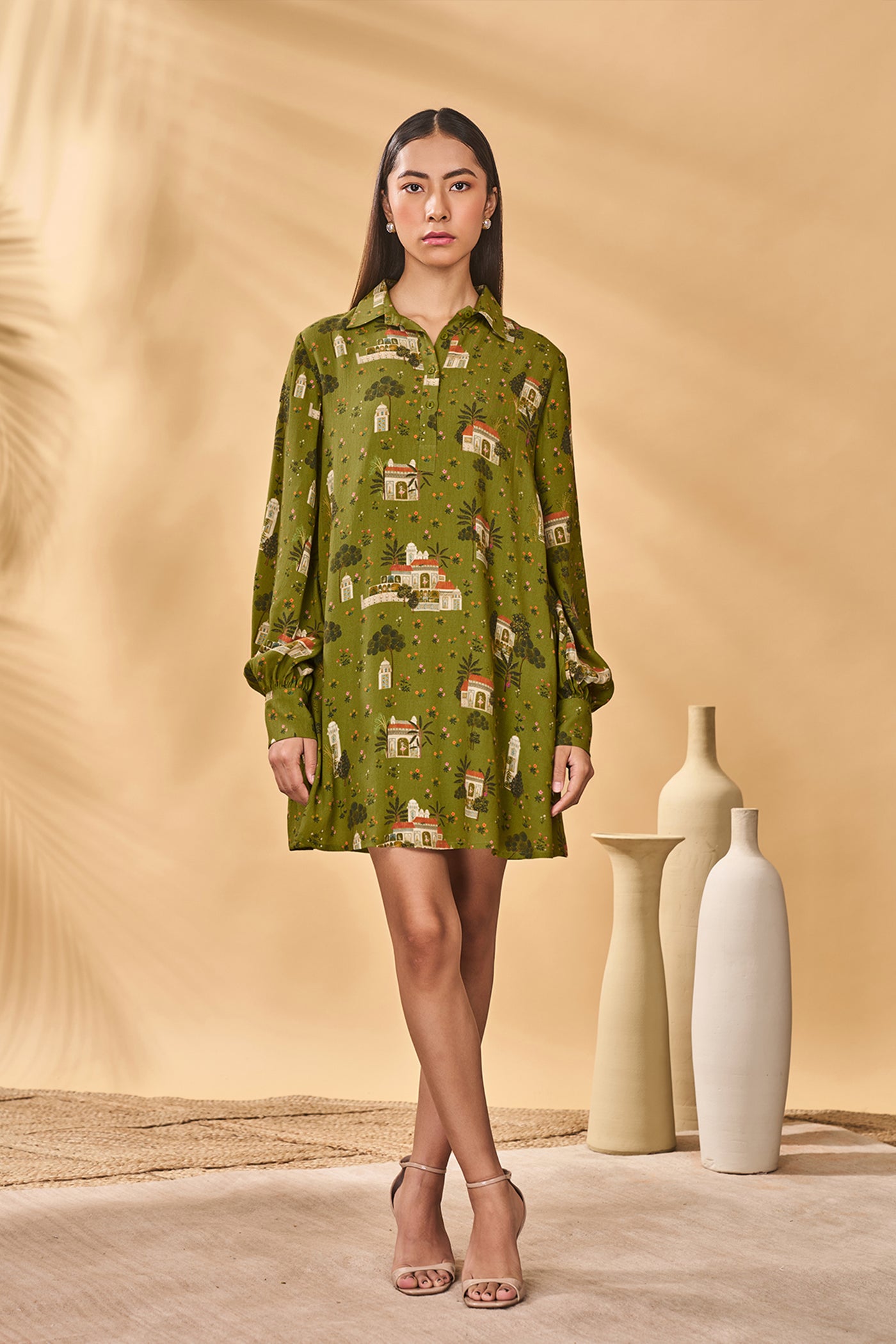 Masaba Olive Miniature Dreams Shirt Dress indian designer wear online shopping melange singapore
