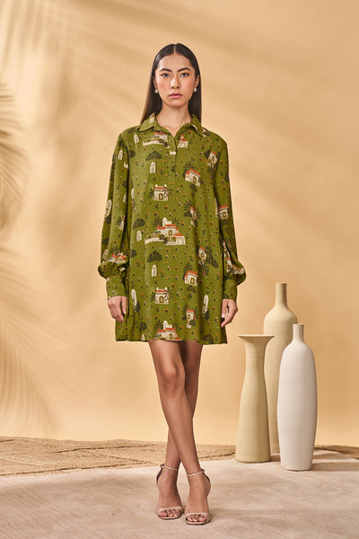 Masaba Olive Miniature Dreams Shirt Dress indian designer wear online shopping melange singapore