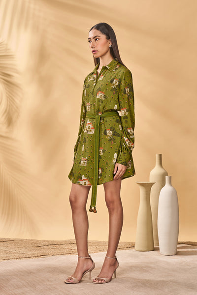Masaba Olive Miniature Dreams Shirt Dress indian designer wear online shopping melange singapore