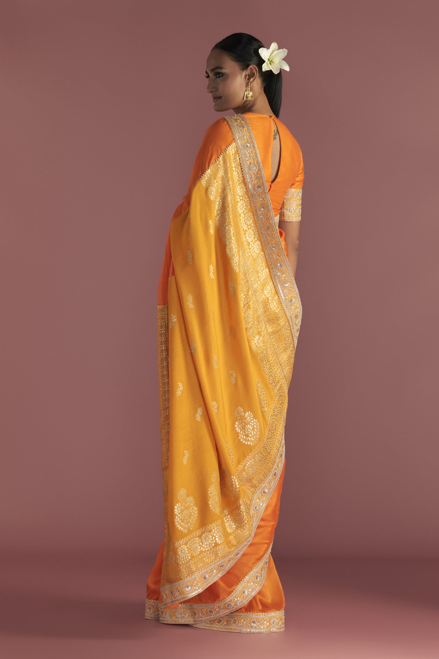 Masaba Orange Colour-block Brocade Saree Indian designer wear online shopping melange singapore