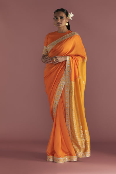 Masaba Orange Colour-block Brocade Saree Indian designer wear online shopping melange singapore