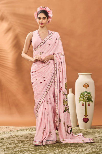 Masaba Pink Checkers Spade Bloom Saree indian designer wear online shopping melange singapore