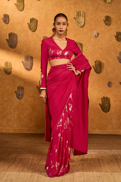 Masaba Pink Crane Dawn Saree indian designer wear online shopping melange singapore 
