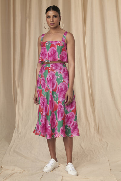 Masaba Portia Sea Green Bloomerang Crop Top and Skirt Set indian designer wear online shopping melange singapore