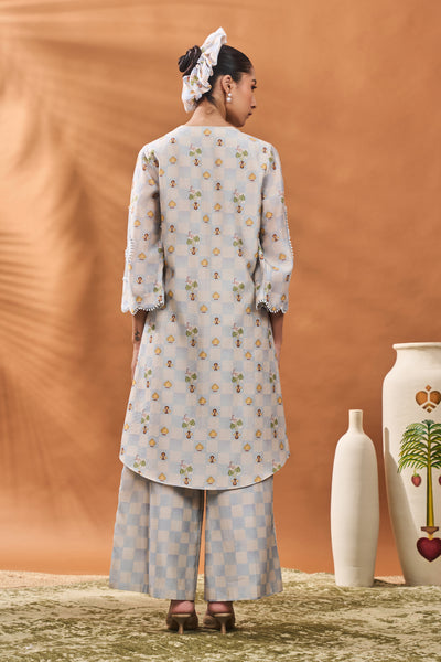 Masaba Powder Blue Checkers Bloom Tunic Set indian designer wear online shopping melange singapore