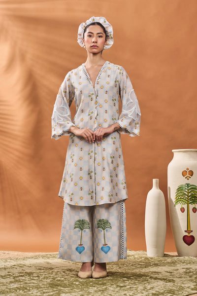 Masaba Powder Blue Checkers Bloom Tunic Set indian designer wear online shopping melange singapore
