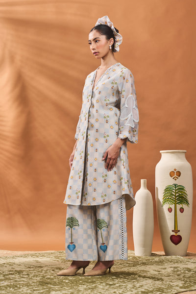 Masaba Powder Blue Checkers Bloom Tunic Set indian designer wear online shopping melange singapore