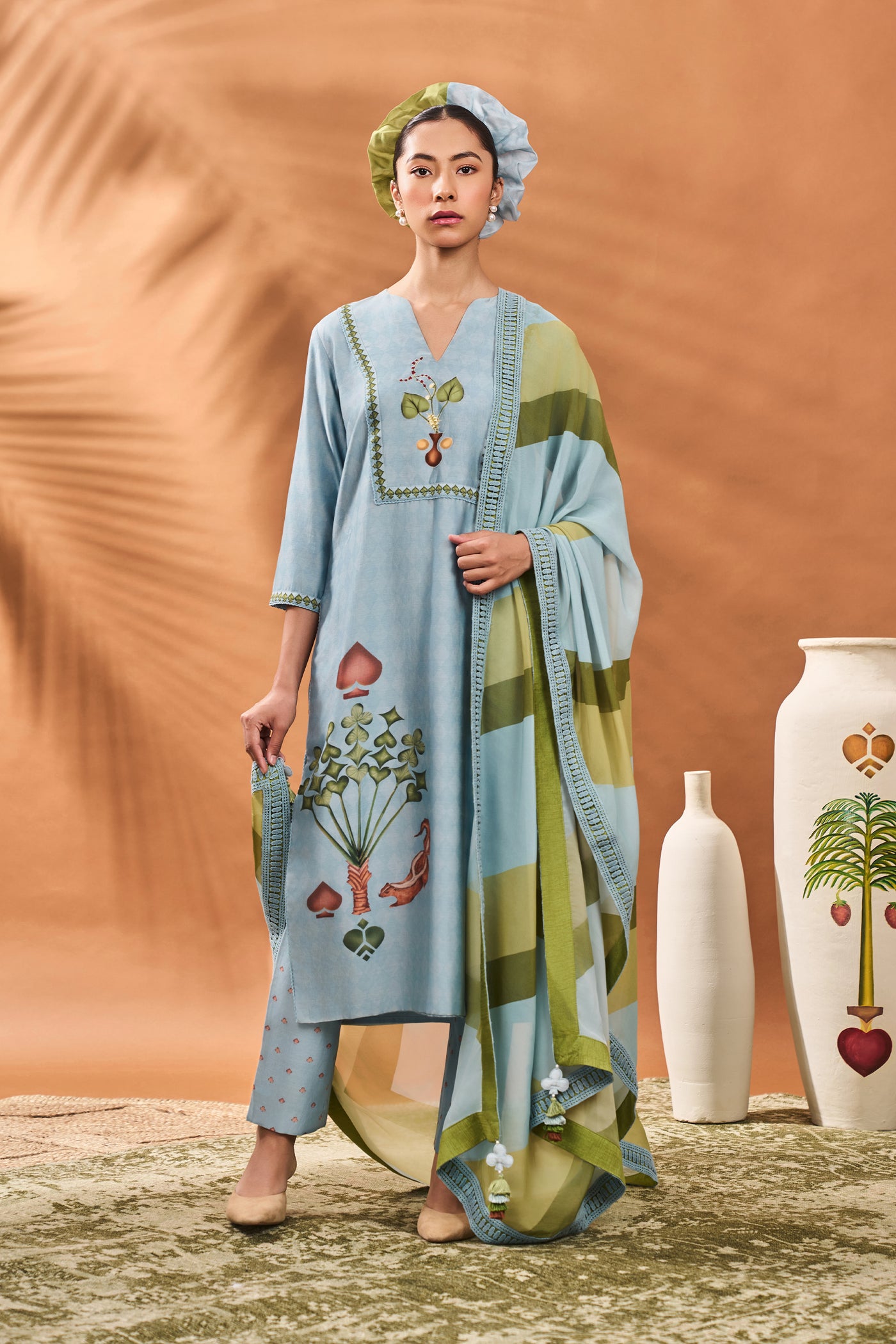 Masaba Powder Blue Spades Blossom Ckd indian designer wear online shopping melange singapore
