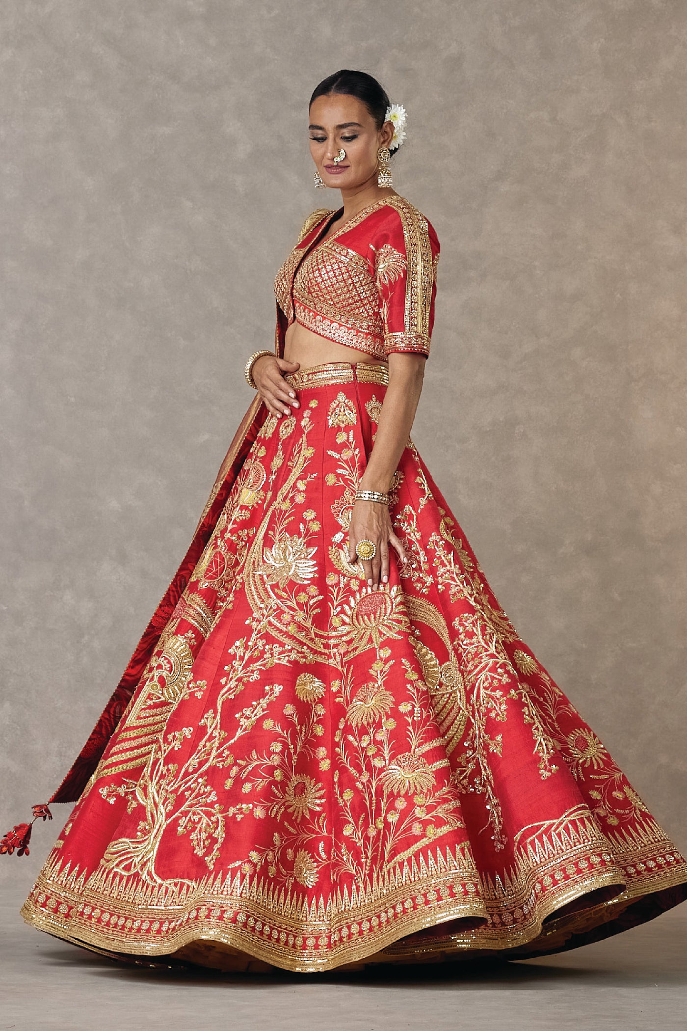 Masaba Red Bagh-E-Bahar Neelkamal Lehenga Set indian designer wear online shopping melange singapore