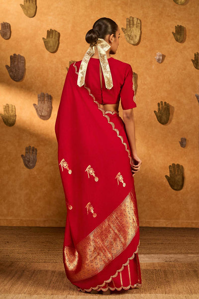Masaba Red Bird Tales Saree indian designer wear online shopping melange singapore 