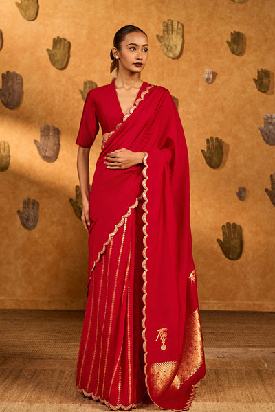 Masaba Red Bird Tales Saree indian designer wear online shopping melange singapore 