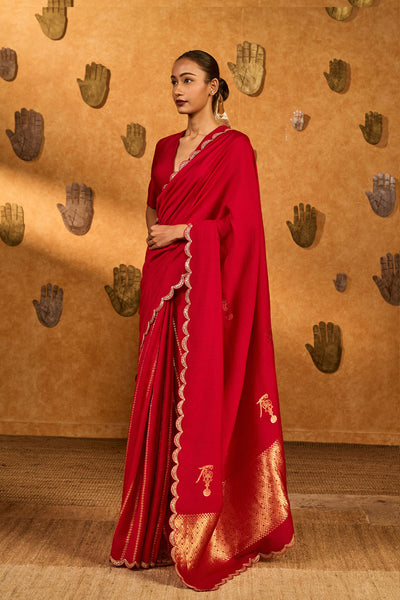 Masaba Red Bird Tales Saree indian designer wear online shopping melange singapore 