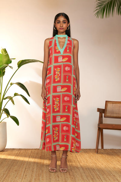 Masaba Red Checkmate Maxi Dress indian designer wear online shopping melange singapore