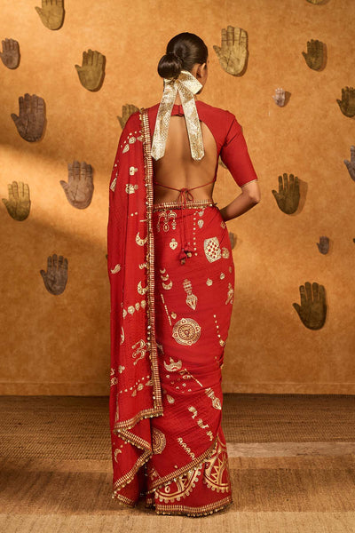 Masaba Red Crushed Folkstone Saree indian designer wear online shopping melange singapore 