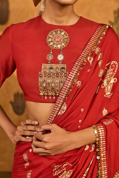 Masaba Red Crushed Folkstone Saree indian designer wear online shopping melange singapore 