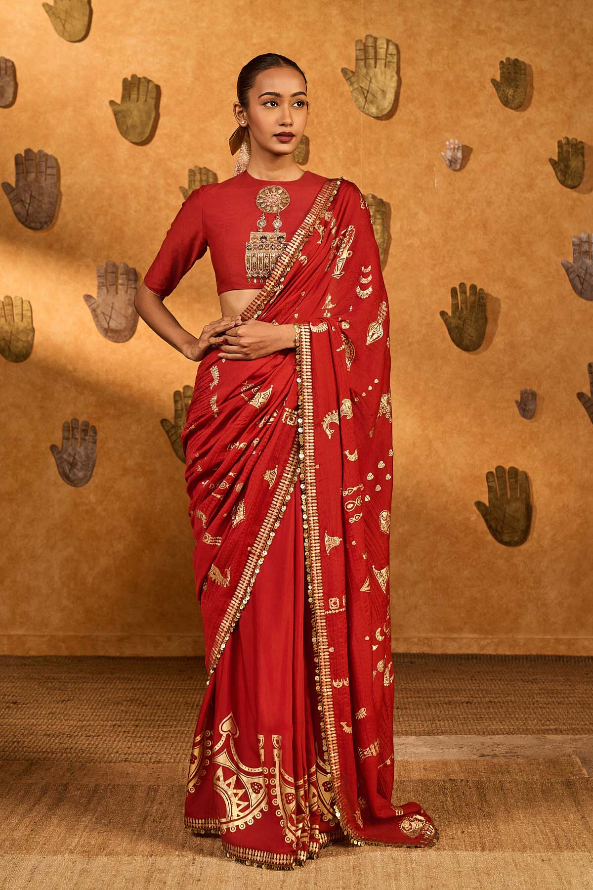 Masaba Red Crushed Folkstone Saree indian designer wear online shopping melange singapore 